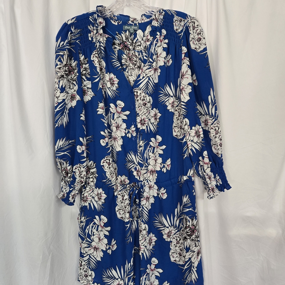 Fleur Bleve Blue/White Floral  Drawstring Waist Romper